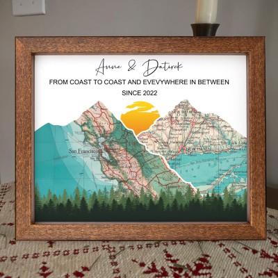 Custom Wood Mountain Adventure Travel Map Long Distance Gifts for Couple Anniversary Gift Ideas Christmas Gift