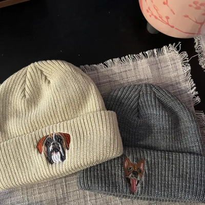 Personalised Embroidered Pet Dog Beanie Hat with Dogs Face on It Gifts for Dog Owners Christmas Gift for Pet Lovers