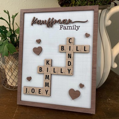 Custom Scrabble Wooden Family Puzzle Sign with Kids Names Gifts for Mum Family Keepsake Gifts Mother's Day Gift Ideas