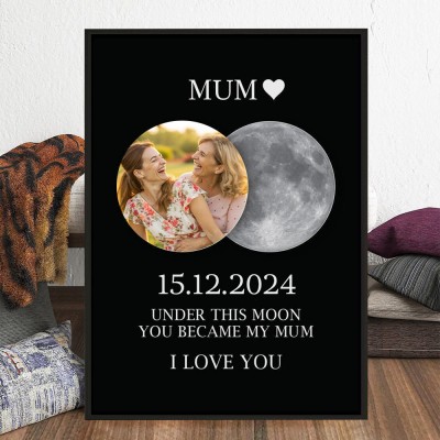 Under This Moon You Became My Mum Custom Moon Phase Print Frame with Photo Gifts for Mum Grandma Mother's Day Gift