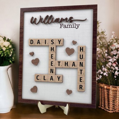 Personalised Scrabble Wooden Family Puzzle Sign with Kids Names New Mum Gift Unique Family Keepsake Gifts Mother's Day Gift