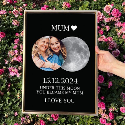 Personalised Under This Moon You Became My Mum Moon Phase Print Frame with Photo for Mum Grandma New Mum Gifts Mother's Day Gift