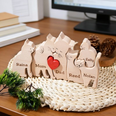 Personalised Wooden 2-7 Cat Family Puzzles Animal Family Decor Unique New Mum Gift Family Keepsake Gift Mother's Day Gift