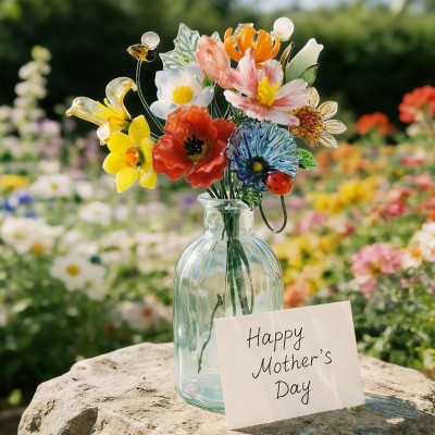 Personalised Gifts for Mum Custom Birth Flower Gift With Glass Flower Bouquet Birthday Gifts for Women Unique Mother's Day Gift