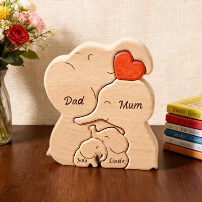 Personalised Wooden Elephant Family Puzzle With Kids Names Family Keepsake Gift For Mum Grandma Unique Mother's Day Gift Ideas
