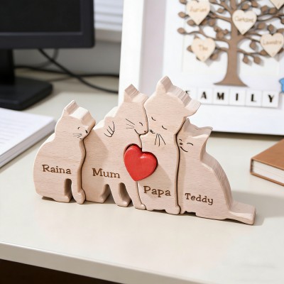 Custom Wooden 2-7 Cat Family Puzzles With Engraved Names Unique Family Gift New Mum Gift Mother's Day Gift