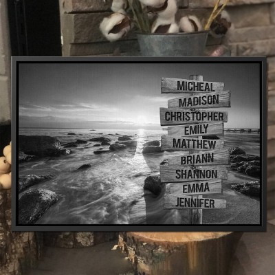 Personalised Family Street Sign Sunset Beach Canvas Wall Art With Name Framed Family Keepsake Gifts