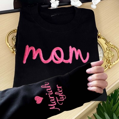 Custom Embroidered Mum Sweatshirt with Kids Names For Mother's Day Gift