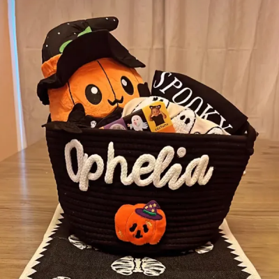 Personalised Halloween Basket Trick or Treat Bag with Name Halloween Gift for Kids