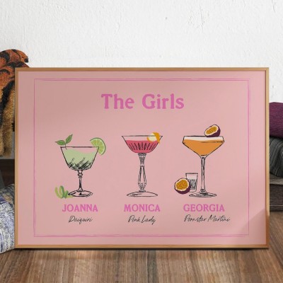 Personalised Roommates Drinks Art Print Frame with Names College Apartment Dorm Art Unique Gifts for Friends