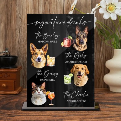 Custom Pet Portrait Signature Drink Sign Acrylic Wedding Table Bar Menu Signs Wedding Gift