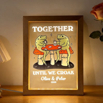 Personalised Frog Illustration Night Light Frame with Name Gift for Couples Anniversary Gift Valentine's Day Gifts