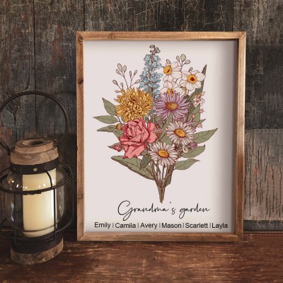 Personalised Grandma's Garden Birth Flower Art Print Frame Sign Gifts for Grandma Mum Mother's Day Gift Ideas