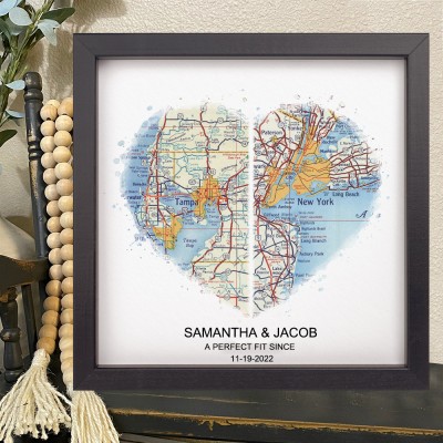 Personalised Heart Wood Adventure Travel Map Long Distance Gifts for Couple Wedding Anniversary Gift
