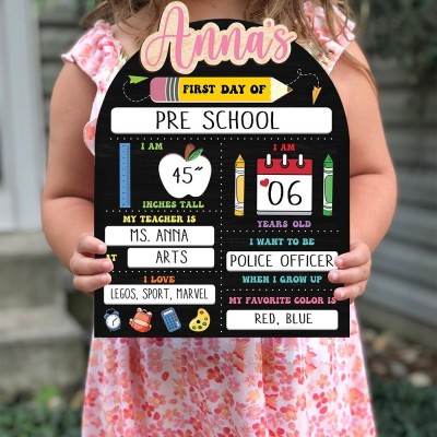 Personalised First Day of School Sign Back to School Photo Prop for Kids