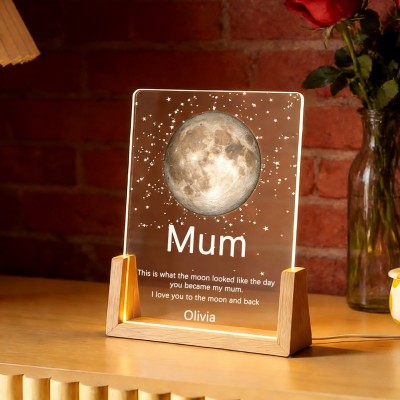 Personalised The Day You Became My Mum Moon Phase Night Light Custom Lamp Gift for Mum Grandma Unique Mothers Day Present