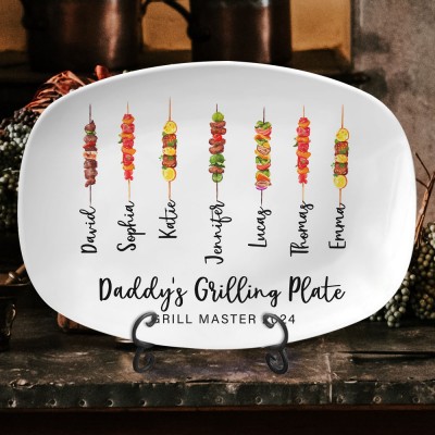 Custom Daddy's Grilling Plate With Kids Names Personalised BBQ Platter Father's Day Gift Ideas