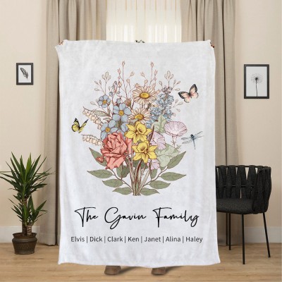Custom Birth Flower Bouquet Blanket Family Gifts For Mum Grandma Mother's Day Gift Ideas
