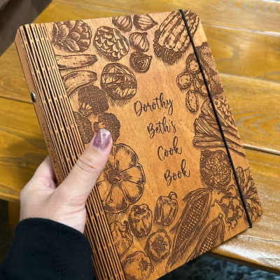 Recipe Book Blank Binder Personalised Wooden Cookbook Gifts for Mum Grandma Christmas Gift
