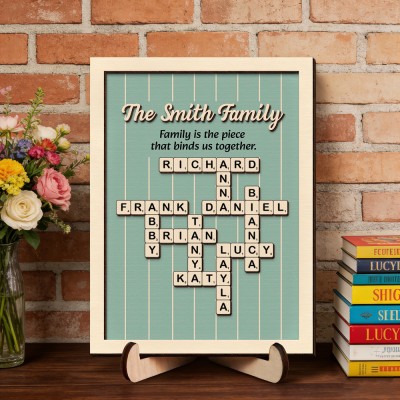 Custom Crossword Scrabble Family Name Frame Personalised Mum Puzzle Sign With Grandkid Name Mother's Day Gift for Mum Grandma 