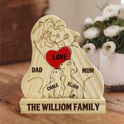 Custom Wooden Lion Family Puzzle with Engraved Names Unique Gift for Mum Christmas Gifts