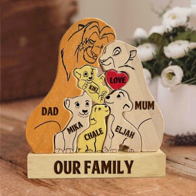 Wooden Lion Family Name Puzzle Personalised Gift for Mum Dad Family Christmas Gift Ideas