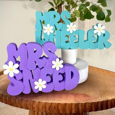 Personalised 3D Daisy Teacher Desk Name Plate Sign Office Decor Custom Gift for Teachers