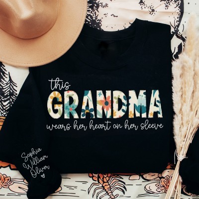Personalised Embroidered Grandma Sweatshirt Hoodie with kids Names Mother's Day Gift