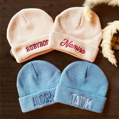 Personalised Embroidered Name Baby Adult Newborn Beanie Hat Unisex Toddler Hat Baby Shower Gift Christmas Gifts for Kids