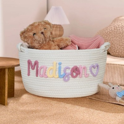 Personalised Handmade Baby Basket with Name Toys Storage Basket Baby Shower Gift Newborn Gift 
