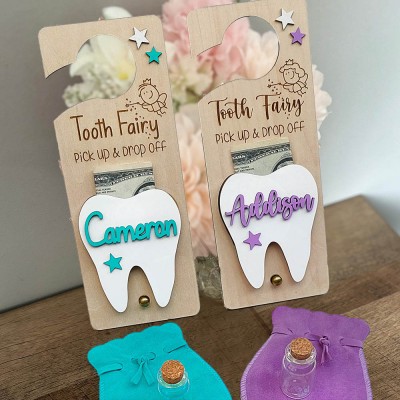 Personalised Tooth Fairy Door Hanger with Pouch Keepsake Gift for Kids Baby Shower Gift