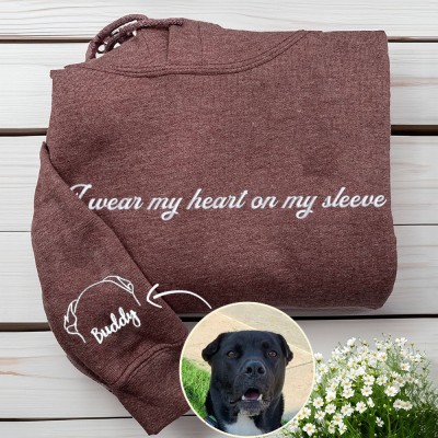 I Wear My Heart on My Sleeve Personalised Embroidered Dog Ears Outline Sweatshirt Hoodie Birthday Gifts for Pet Lover