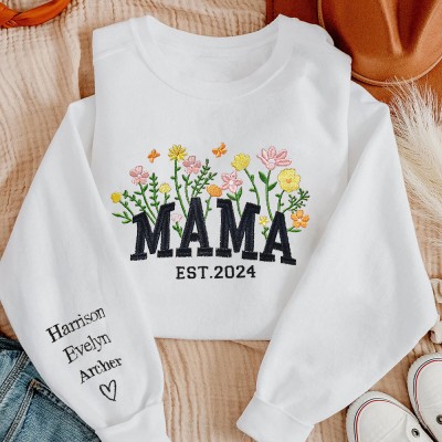 Custom Mama Flower Grass Embroidered Sweatshirt Hoodie Mother's Day Gift Nice Gift For Mum Grandma