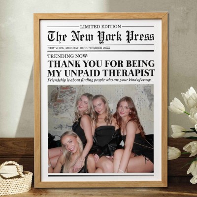 Custom Newspaper Print Frame Personalised Gifts for Friends Best Friend Gift Funny Gift for Her