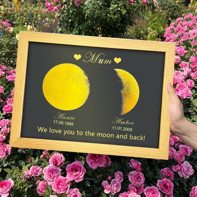 Love You To The Moon And Back Personalised Moon Phase Print Frame with Kids Names for Mum Grandma Unique Mother's Day Gift