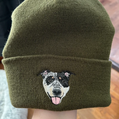 Personalised Embroidered Pet Dog Beanie Hat with Dogs Face on It Gifts for Dog Owners Christmas Gift for Pet Lovers