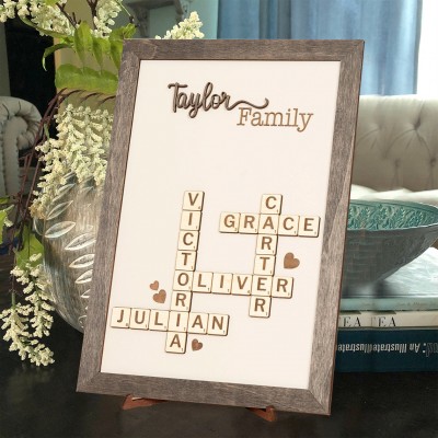 Personalised Family Crossword Scrabble Wooden Puzzle Sign for Mum Dad Custom Family Gifts Mother's Day Gift Ideas