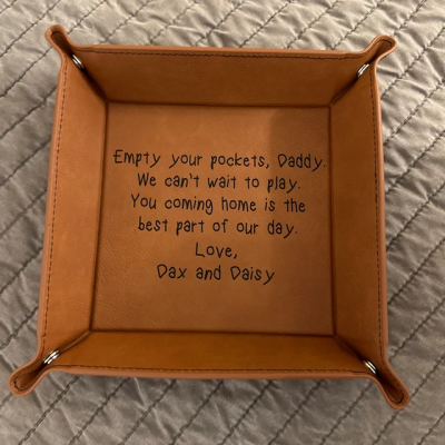 Empty Your Pockets Daddy Personalised Engraved Leather Valet Tray for Dad Christmas Gifts New Dad Gift