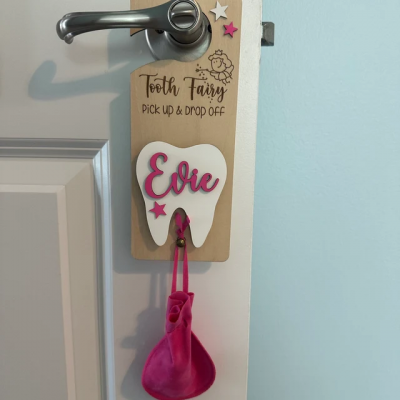Personalised Tooth Fairy Door Hanger with Pouch Keepsake Gift for Kids Baby Shower Gift