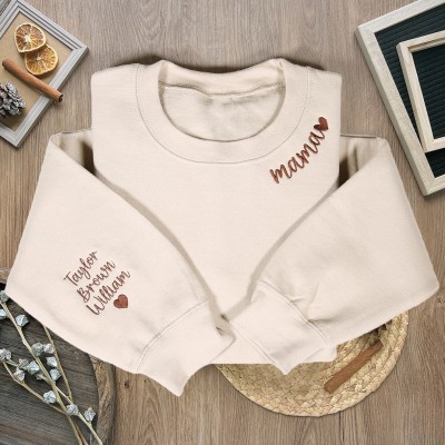 Custom Mama Embroidered Sweatshirt with Kids Names On Sleeve Unique Gifts for Mum Grandma Mother's Day Gift Ideas