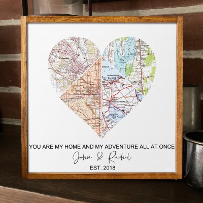 Personalised Couples Heart Map Wood Adventure Travel Map Long Distance Gifts Wedding Anniversary Gift Christmas Gift
