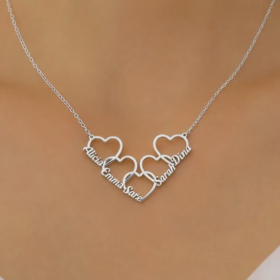 Custom Heart Family Necklace With Engraved Kids Names Unique Keepsake Gift for Mum Grandma Mothers Day Present