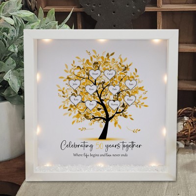 Personalised Celebrating 50 Years Together Family Tree Light Up Lamp Frame with Kids Names Christmas Gift Ideas