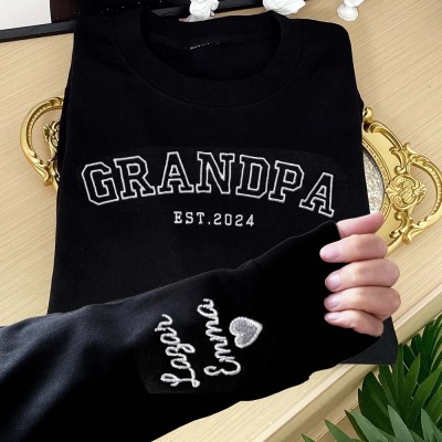 Personalised Grandpa Embroidered Sweatshirt Hoodie With Grandkids Names On the Sleeve Father's Day Gift Ideas