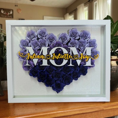 Personalised Mum Heart Shaped Flower Shadow Box with Kids Names Keepsake Gift For Mum Grandma Christmas Gifts