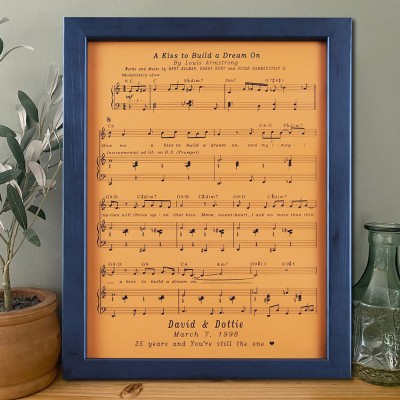 Leather Engraved Sheet Music Personalised Framed Music Notes 3rd Wedding Anniversary Gifts for Wife Christmas Gift