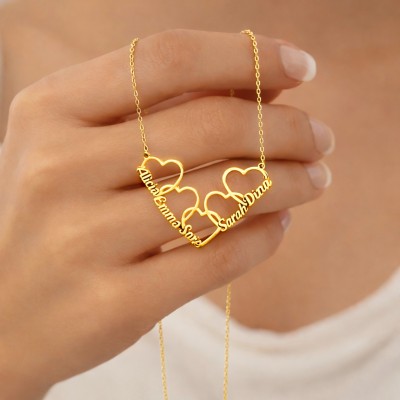 Personalised Heart Name Necklace in Gold With Multiple Names Unique Family Gift for Mum Grandma Mother's Day Gift Ideas