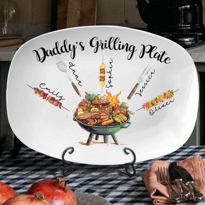 Personalised Daddy's Grilling Plate with Names Gift for Dad from Kids Father's Day Gift