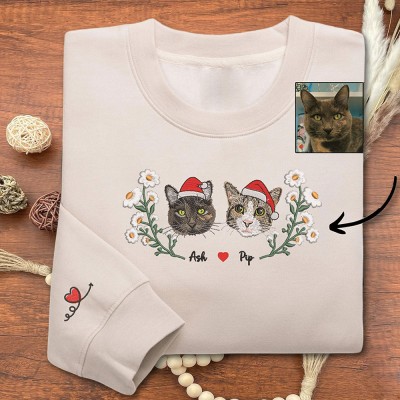 Custom Christmas Embroidered Pet Cat Sweatshirt Unique Gifts for Cat Lovers Christmas Gifts for Her