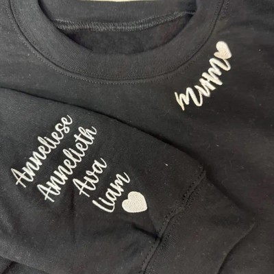 Custom Mum Embroidered Sweatshirt with Kids Names on Sleeve for Mum Grandma Unique Mother's Day Gift Ideas